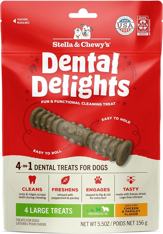 Dental delights fun and functional cleaning treats Stella and Chewy’s 4 in 1 large dental treats for dogs