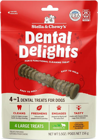 Dental delights fun and functional cleaning treats Stella and Chewy’s 4 in 1 large dental treats for dogs
