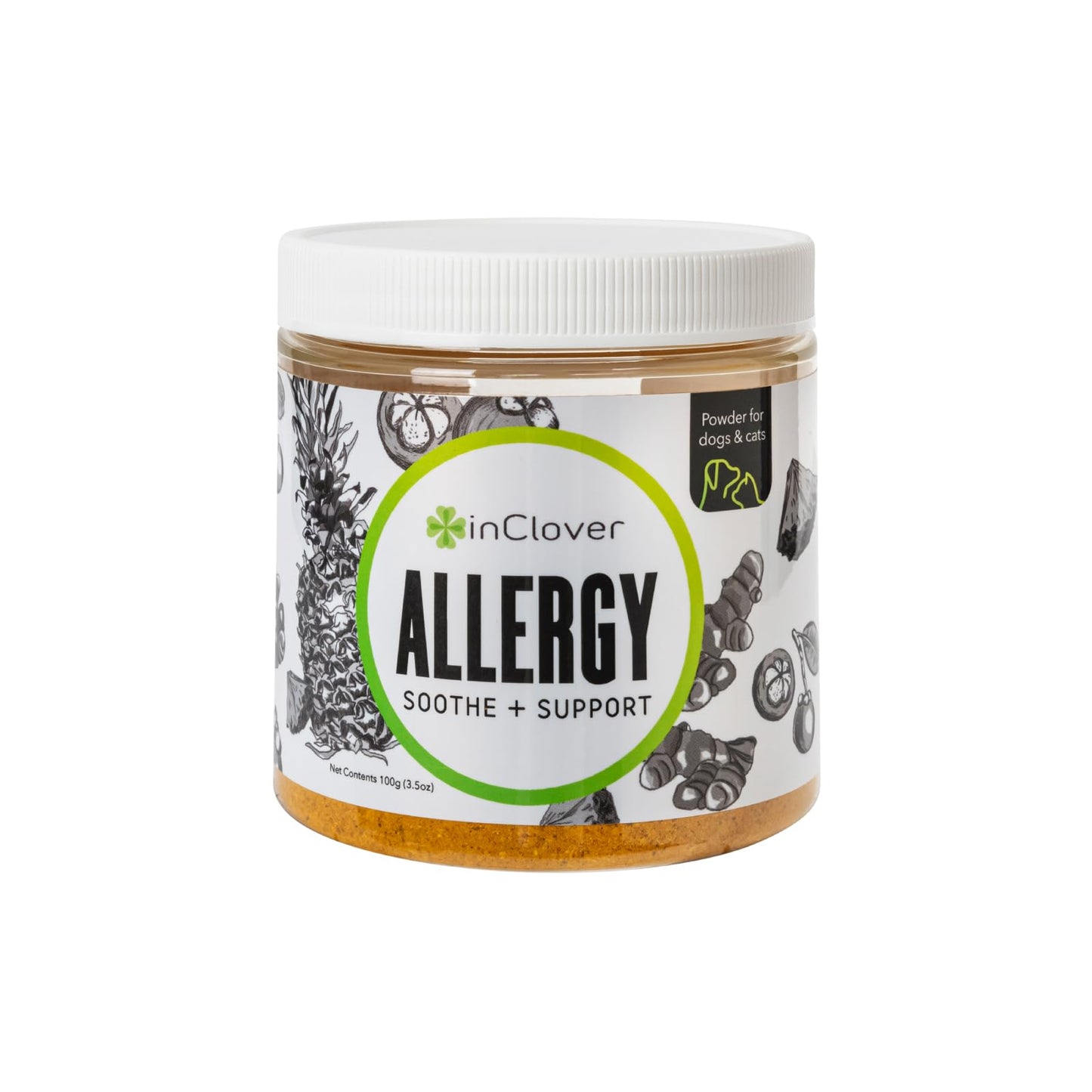 Dog Allergy Relief Supplement By Inclover, Bioresiliant Treat Powder Supplement For Dogs With Seasonal Allergies, Natural Dog Allergy Support With Turmeric, Mangosteen Helps Maintain Histamine Levels