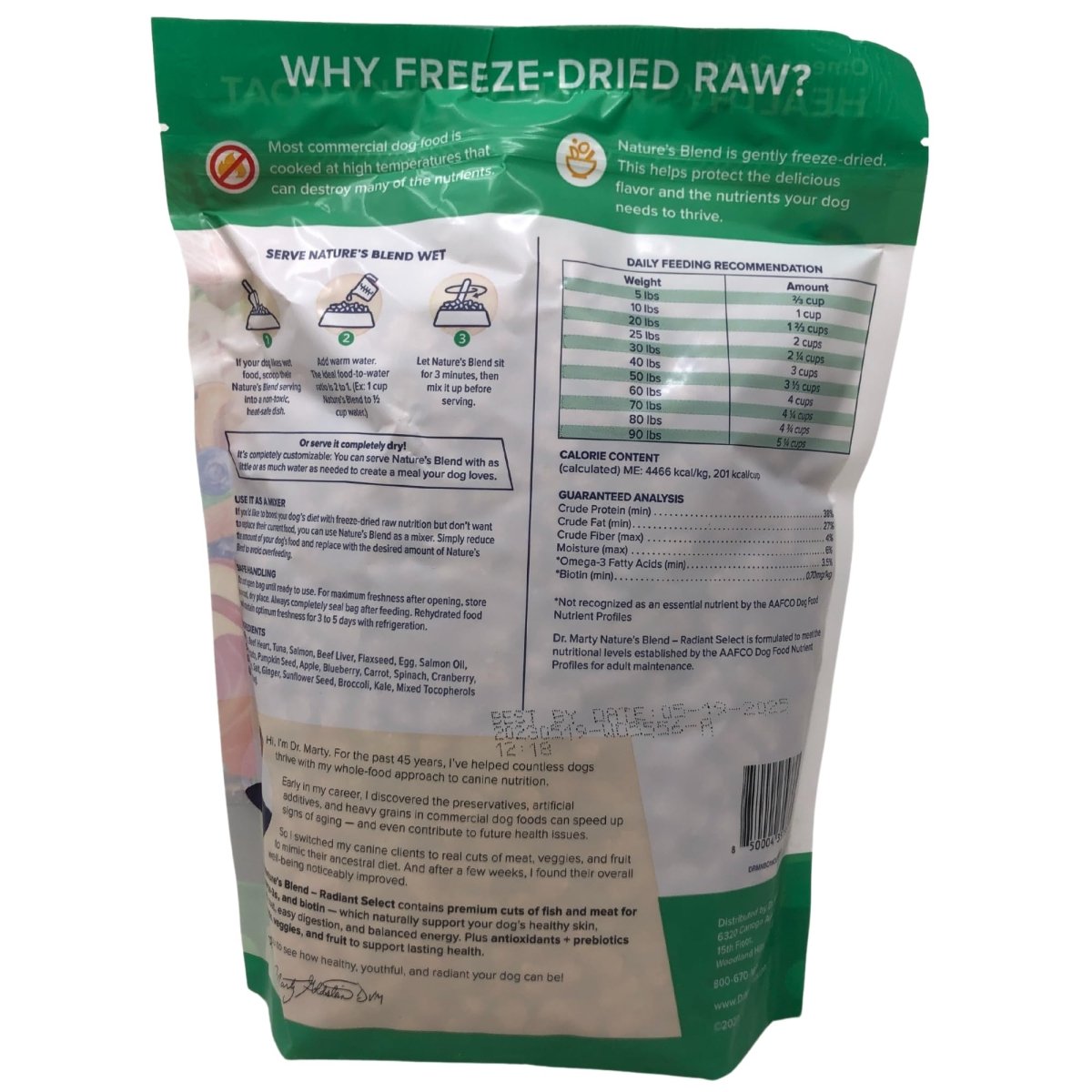 Dr. Marty Natures Blend Radiant Select Freeze Dried Raw Dog Food - 16 Oz Bag - 850004357361