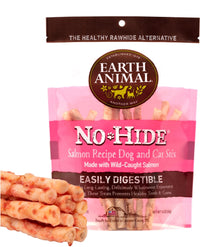 Earth Animal No Hide Stix Salmon Flavored Natural Rawhide Free Dog Chews Long Lasting Dog Chew Sticks | Dog Treats For Small Dogs And Cats | Great Dog Chews For Aggressive Chewers