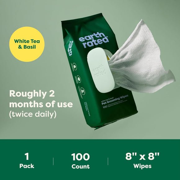 Earth rated white tea and basil grooming wipes 100 count