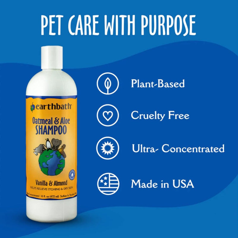 earthbath Oatmeal & Aloe Dog Shampoo - Oatmeal Shampoo for Dogs - Itchy - Dry Skin Relief - Vanilla & Almond - 16 Oz - dog shampoo - 602644021115