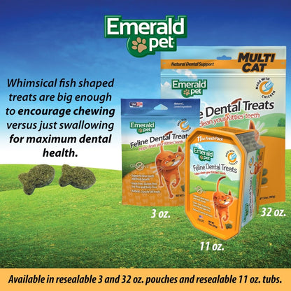 Emerald Pet Feline Dental - Treats Tasty and Crunchy Cat Dental Treats Grain Free - Chicken Treats - 3oz - 853258004012