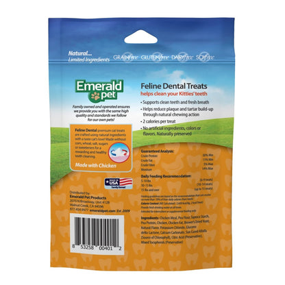 Emerald Pet Feline Dental - Treats Tasty and Crunchy Cat Dental Treats Grain Free - Chicken Treats - 3oz - 853258004012