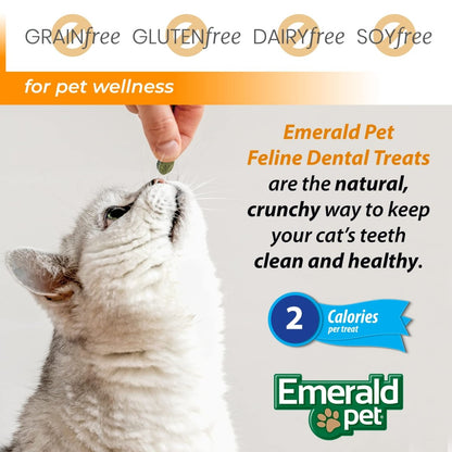 Emerald Pet Feline Dental - Treats Tasty and Crunchy Cat Dental Treats Grain Free - Chicken Treats - 3oz - 853258004012