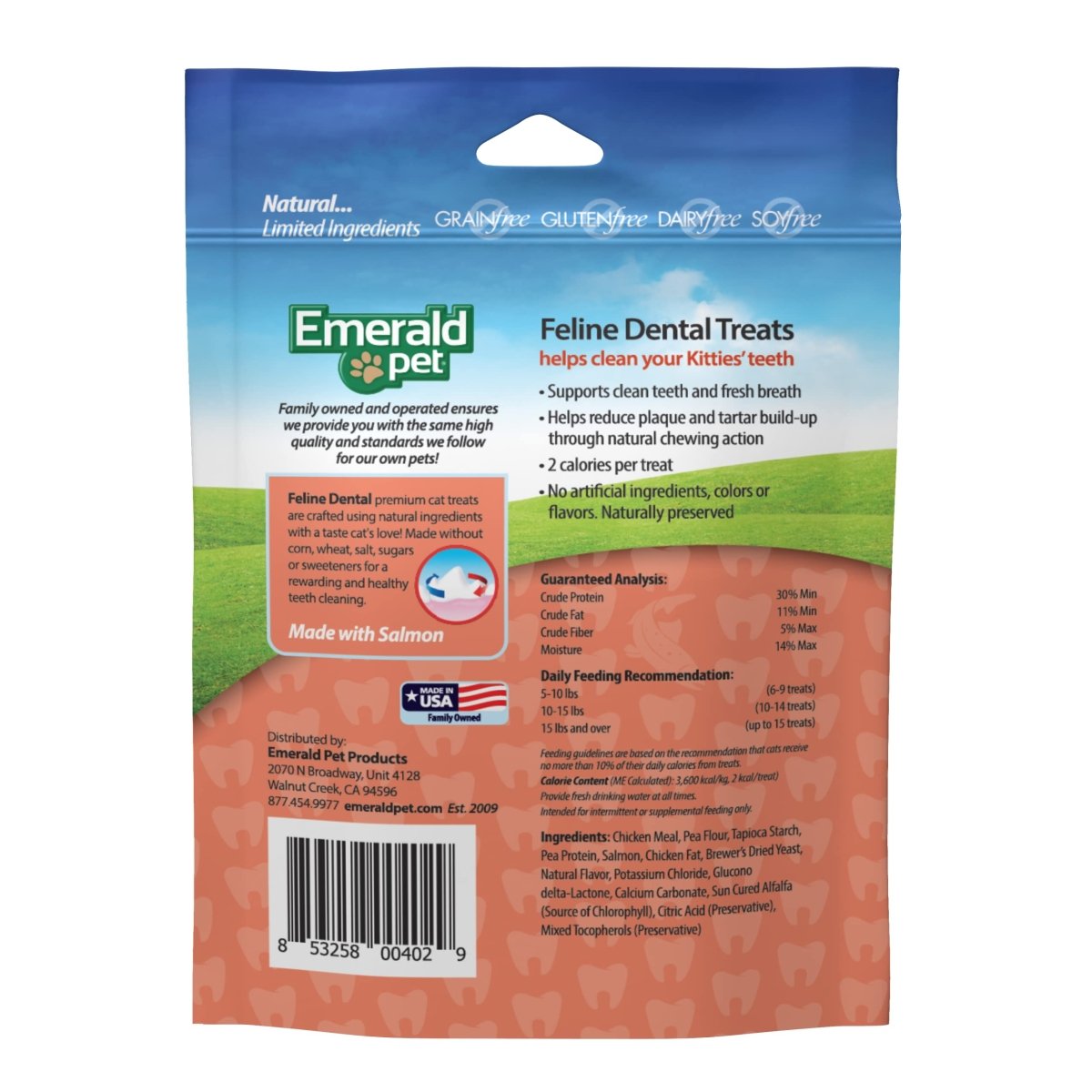 Emerald Pet Feline Tasty and Crunchy Cat Dental Treats Grain Free - Salmon Treats - 3 oz - 853258004029