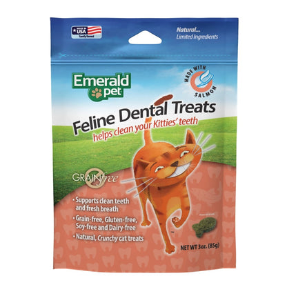 Emerald Pet Feline Tasty and Crunchy Cat Dental Treats Grain Free - Salmon Treats - 3 oz - 853258004029