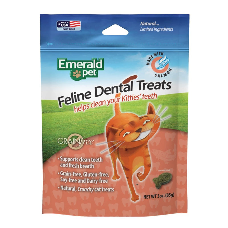 Emerald Pet Feline Tasty and Crunchy Cat Dental Treats Grain Free - Salmon Treats - 3 oz - 853258004029