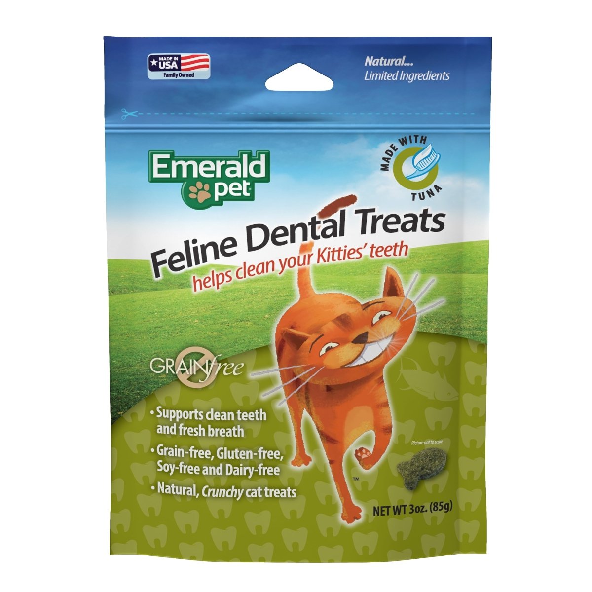 Emerald Pet Feline Tasty and Crunchy Cat Dental Treats Grain Free - Tuna Treats - 3 oz - 853258004036