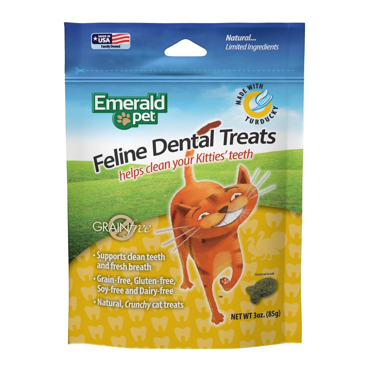 Emerald Pet Feline Tasty and Crunchy Cat Dental Treats Grain Free - Turducky Treats - 3 oz - 853258004081