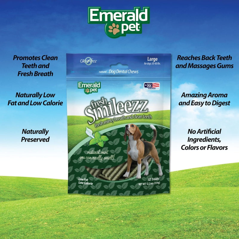 Emerald Pet Fresh Smileezz Dog Dental - Treats Tasty and Chewy Natural Dental Treats for Dogs - Large - 12.5 Oz - 856916006106