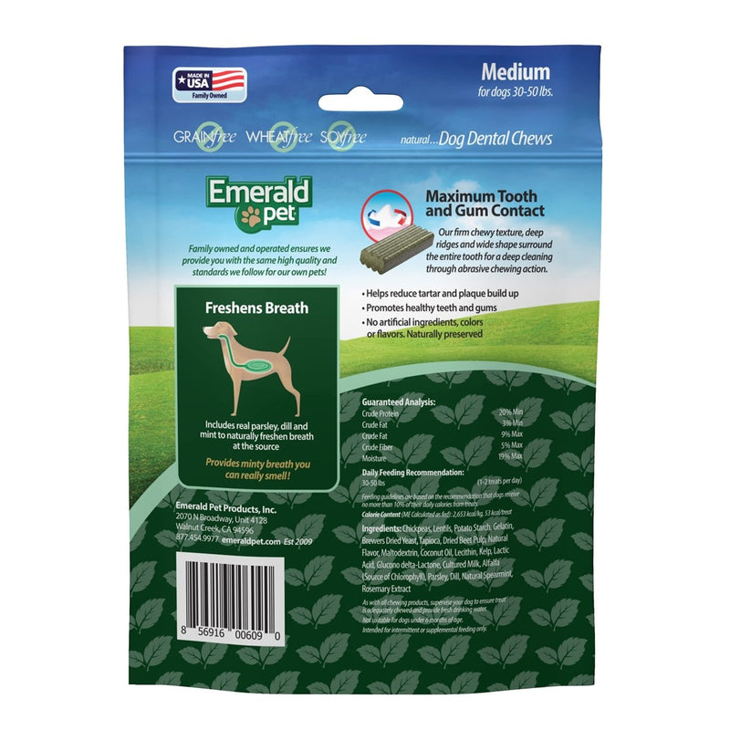 Emerald Pet Fresh Smileezz Grain Free Dog Dental Treats - Minty Fresh Breath and Clean Teeth for Medium Dogs - Medium - 12.5Oz - 856916006090