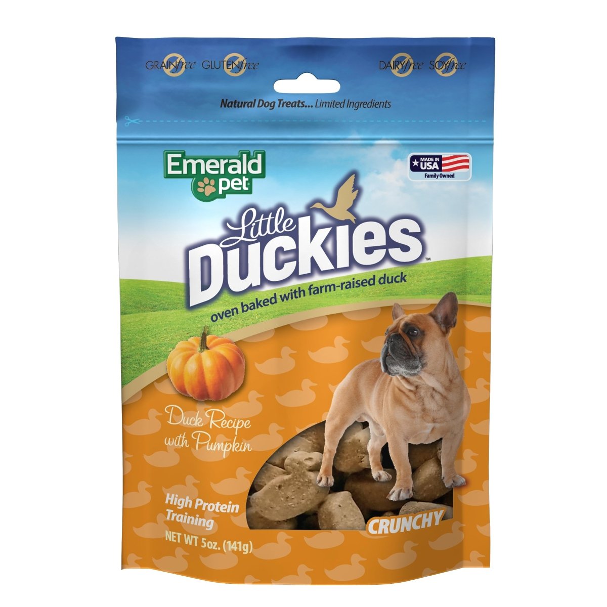 Emerald Pet Little Duckies Duck Dog Treats — Crunchy and Tasty Natural Dog Treats Made with Protein - Rich Roasted Duck Meat — Healthy, Grain Free Dog Treats Made in The USA — Pumpkin, 5 oz - 853258004258