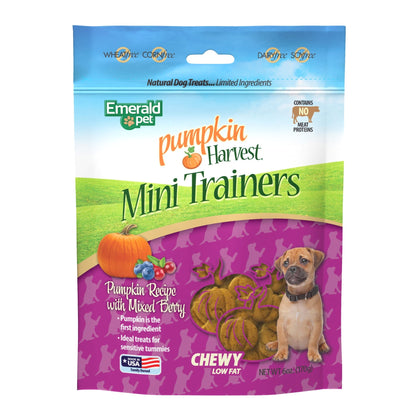 Emerald Pet Pumpkin Harvest Mini Trainers Pumpkin with Mixed Berry Chewy Dog Treats Made in The USA, Pumpkin with Mixed Berry 6oz (Mixed Berry Mini)