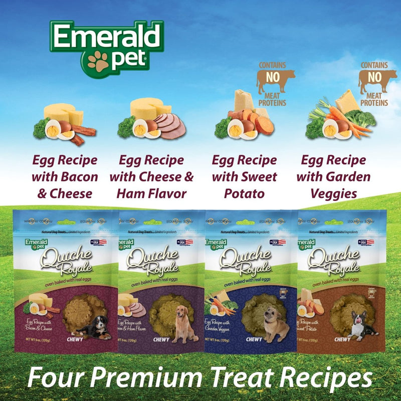 Emerald Pet Quiche Royale Premium Training Dog Treats — Healthy and Tasty Natural Dog Chews Made with Real Eggs — Limited Ingredient Dog Treats Made in The USA — Bacon & Cheese Treats, 6 oz - 850039167041