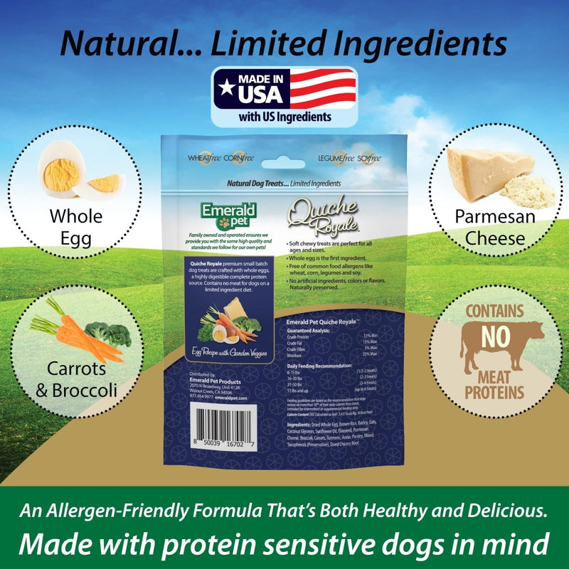 Emerald Pet Quiche Royale Premium Training Dog Treats — Healthy and Tasty Natural Dog Chews Made with Real Eggs — Limited Ingredient Dog Treats Made in The USA — Garden Veggie Treats, 6 oz - 850039167027