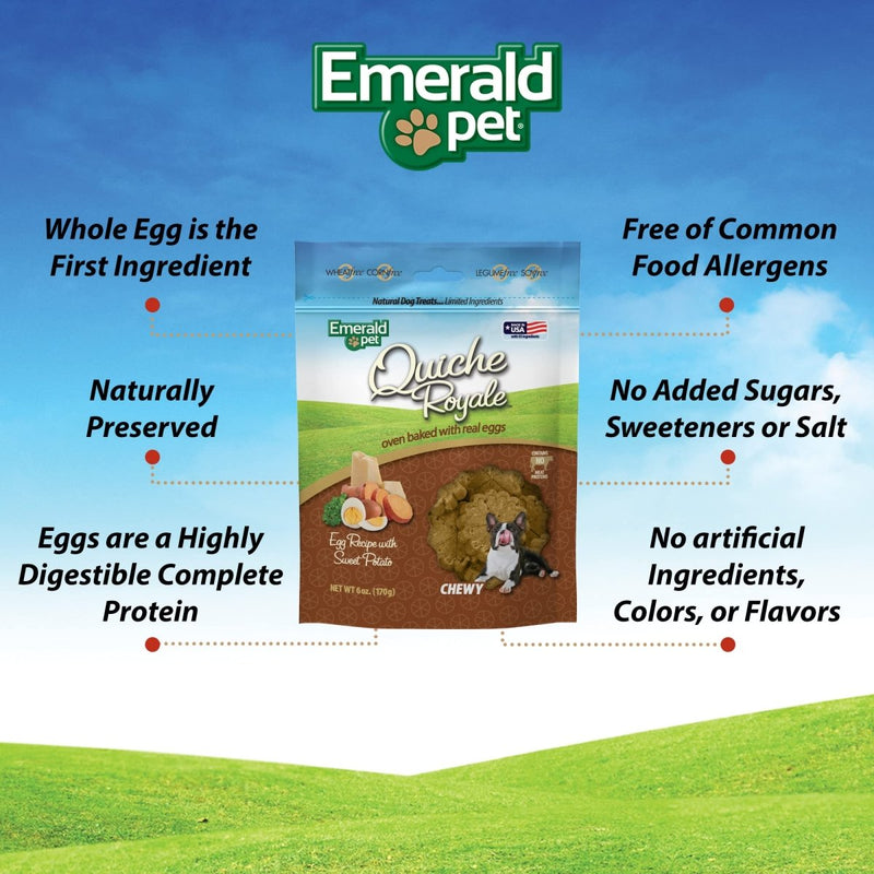 Emerald Pet Quiche Royale Premium Training Dog Treats — Healthy and Tasty Natural Dog Chews Made with Real Eggs — Limited Ingredient Dog Treats Made in The USA — Sweet Potato Treats, 6 oz - 850039167034