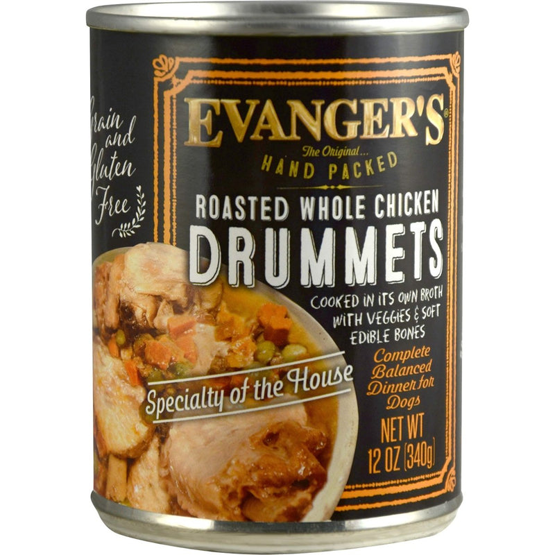 Evanger's Hand Packed Roasted Chicken Drummet Dinner for Dogs, 12 oz can - 077627201035