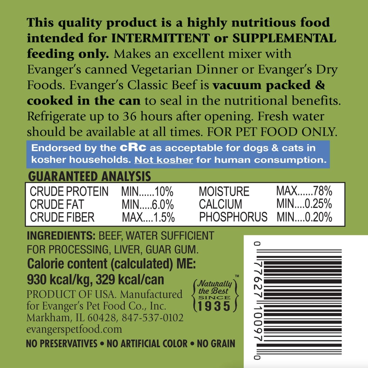 Evanger's Heritage Classics Beef for Dogs - 12.8 Ounce - 077627100970