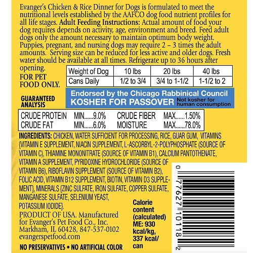 Evanger's Heritage Classics Chicken & Rice for Dogs 12.5 oz Can - 077627101182