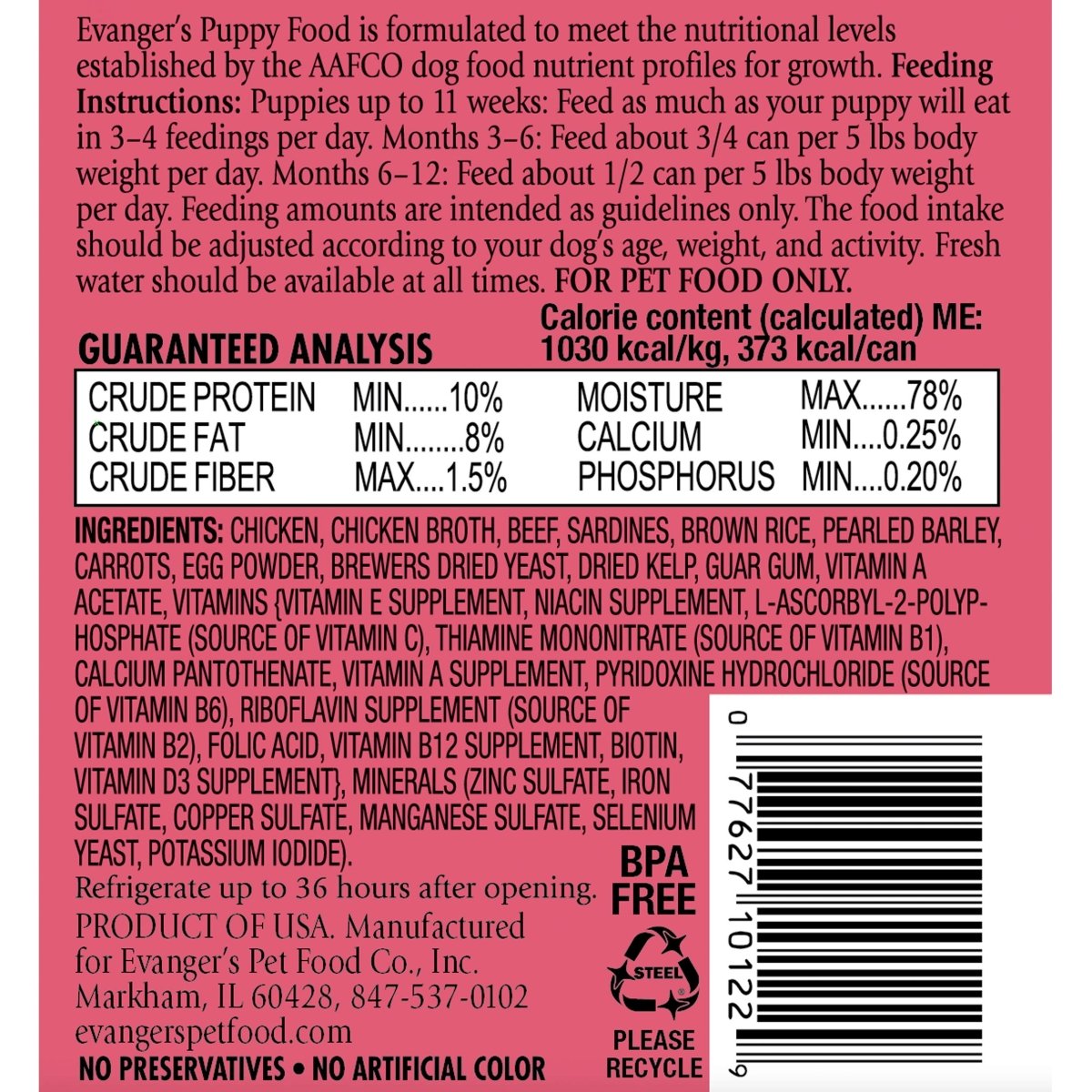 Evanger's Heritage Classics Puppy Dinner for Dogs 12.5 oz Cans - 077627101229