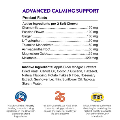 Evolutions by NaturVet Advanced Calming Support 90ct Soft Chews for Dogs - Calming Effect on Nerves - dog treat - 797801603423