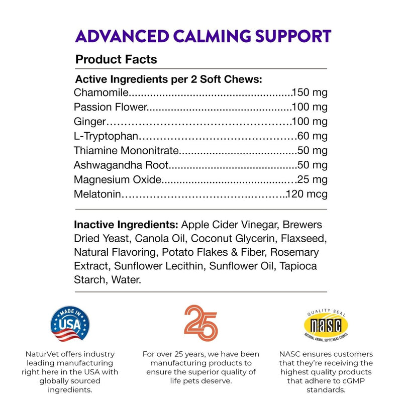 Evolutions by NaturVet Advanced Calming Support 90ct Soft Chews for Dogs - Calming Effect on Nerves - dog treat - 797801603423