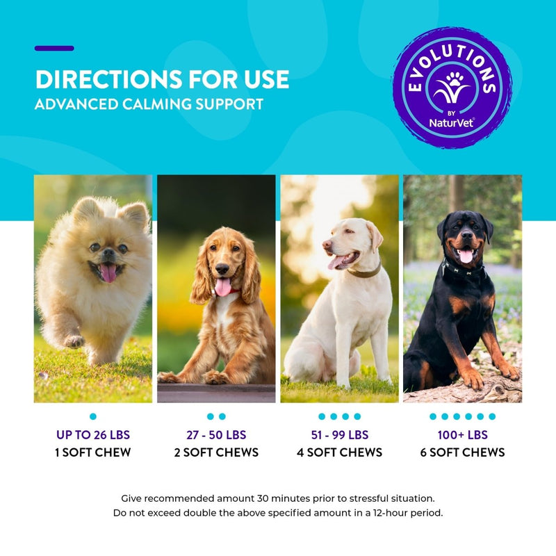 Evolutions by NaturVet Advanced Calming Support 90ct Soft Chews for Dogs - Calming Effect on Nerves - dog treat - 797801603423