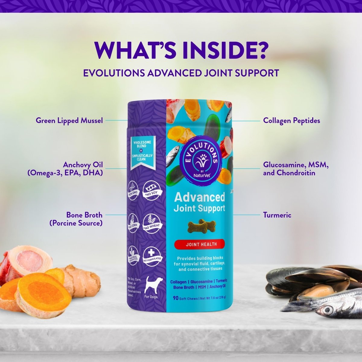 Evolutions by NaturVet Advanced Joint Support 90ct Soft Chews for Dogs - Helps Support Synovial Fluid - Cartilage - Connective Tissues - dog supplies - 797801603447