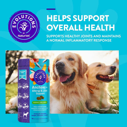 Evolutions by NaturVet Anchovy + Allergy & Joint Support 90ct Soft Chews for Dogs - Anchovy Oil, Bone Broth - Helps Maintain Normal Histamine Levels - Helps Support Normal Inflammatory Response - dog supplies - 797801603485