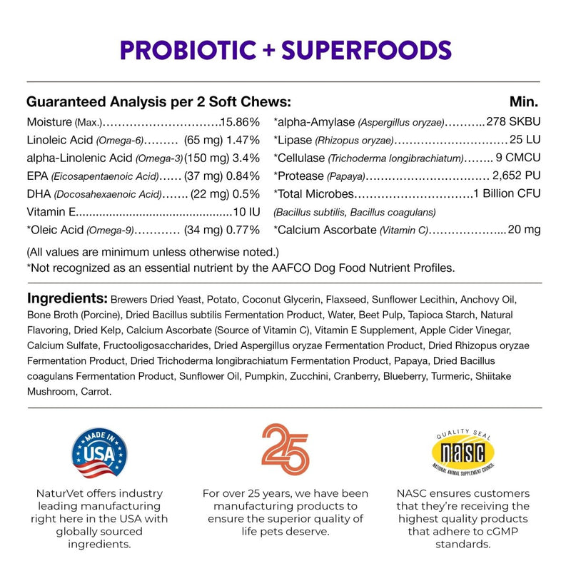 Evolutions by NaturVet Probiotic & Superfoods 90ct Soft Chews for Dogs - Prebiotic & Probiotic Blend - Digestive Enzymes - Bone Broth - Omega's - Nourishes Natural Gut Bacteria and Intestinal Microflora - dog supplies - 797801603522