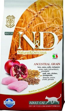 Farmina Natural & Delicious Chicken & Ancestral Low - Grain Formula Dry Cat Food, 3.3 - lb bag