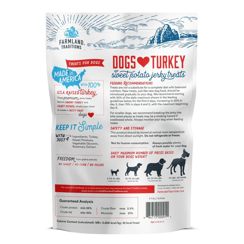 Farmland Traditions Filler Free Dogs Love Turkey & Sweet Potato Premium Jerky Treats for Dogs, 1 lb. Bag - 884713000904