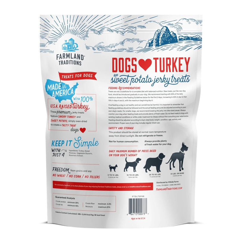 Farmland Traditions Filler Free Dogs Love Turkey & Sweet Potato Premium Jerky Treats for Dogs, 3 lb. Bag - 884713000737