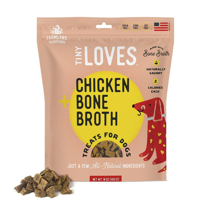 Farmland Traditions Tiny Loves Jerky Trainer Treats for Dogs w/Bone Broth (Chicken, 16 oz.) - 884713001390