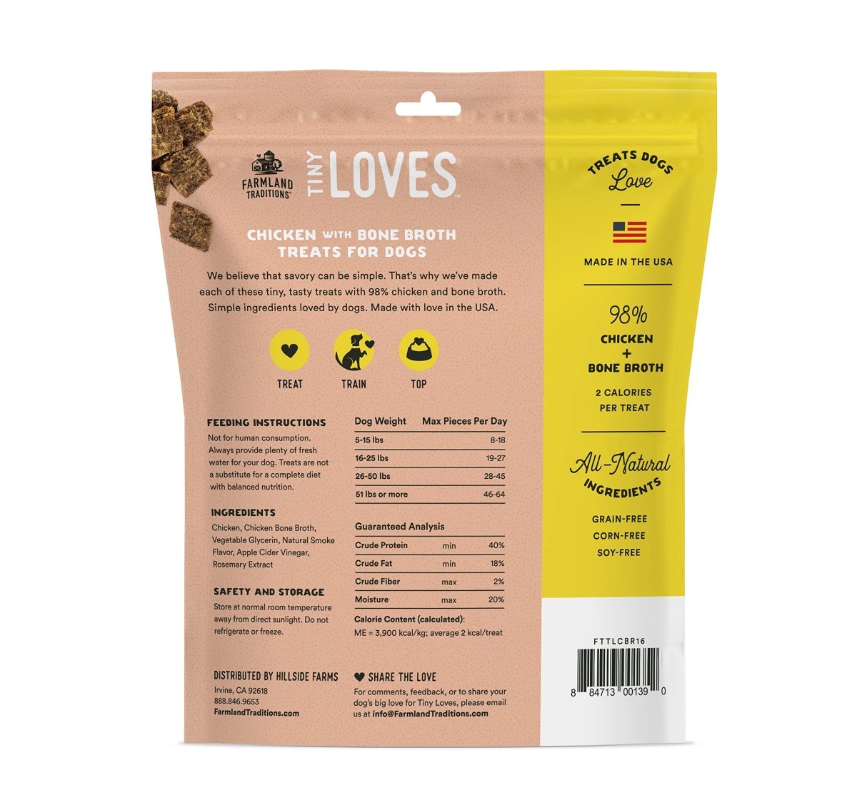 Farmland Traditions Tiny Loves Jerky Trainer Treats for Dogs w/Bone Broth (Chicken, 16 oz.) - 884713001390