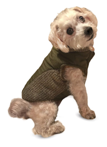 Fashion pet coat reversible dog puffy sweater jacket pet apparel size extra large olive green