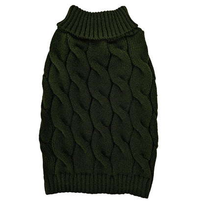 Fashion pet sweater dog knit twisted cable sweater forest green size medium dog
