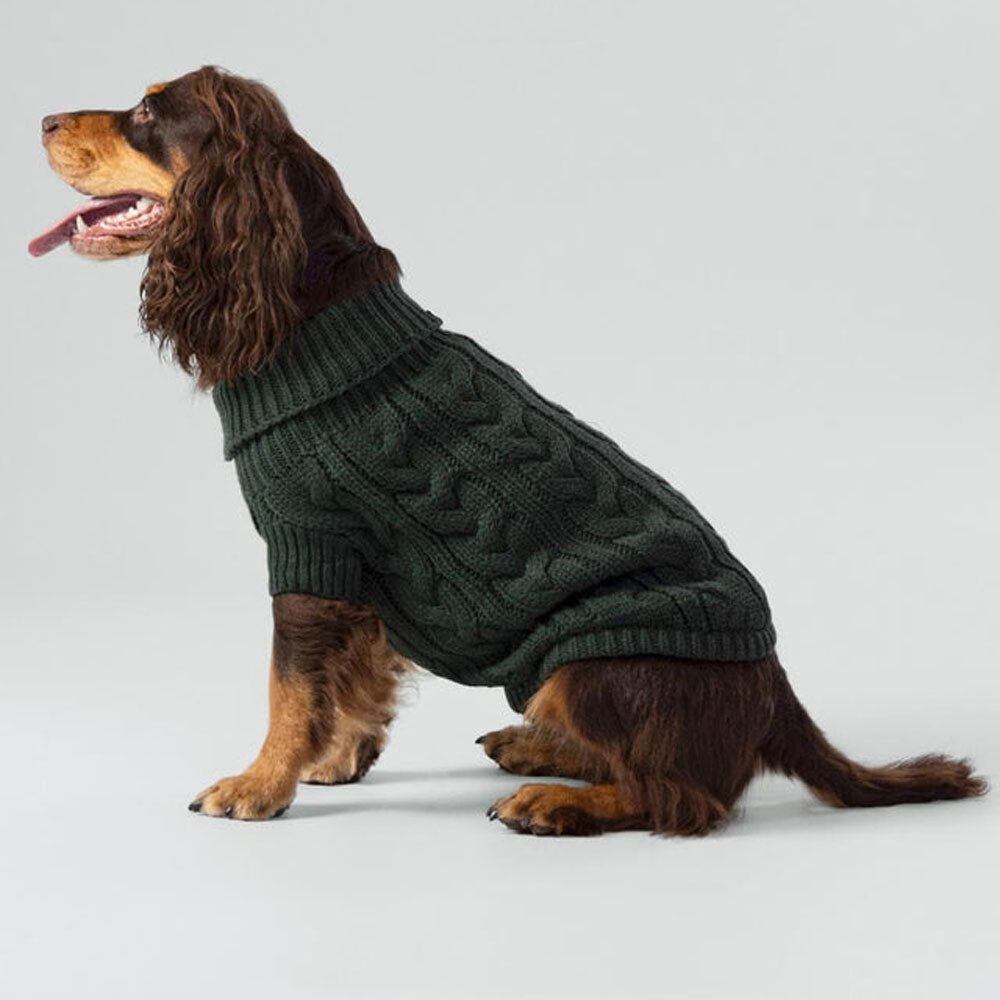 Fashion pet sweater dog knit twisted cable sweater forest green size medium dog