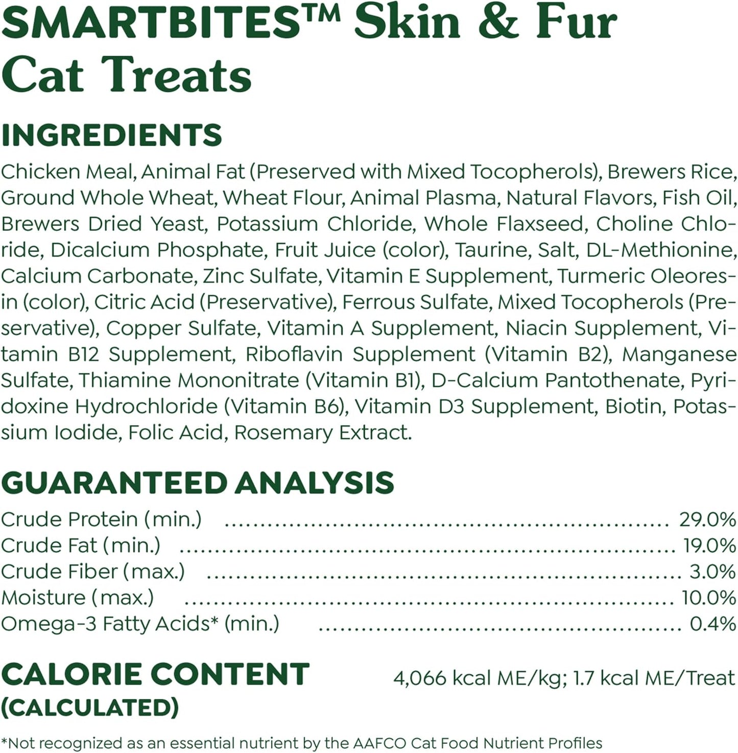 Feline greenies smartbites chicken flavor skin and fur health