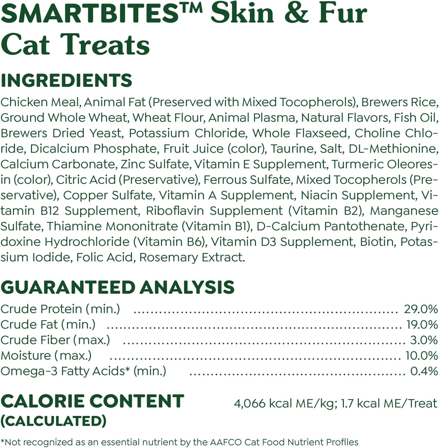 Feline greenies smartbites chicken flavor skin and fur health