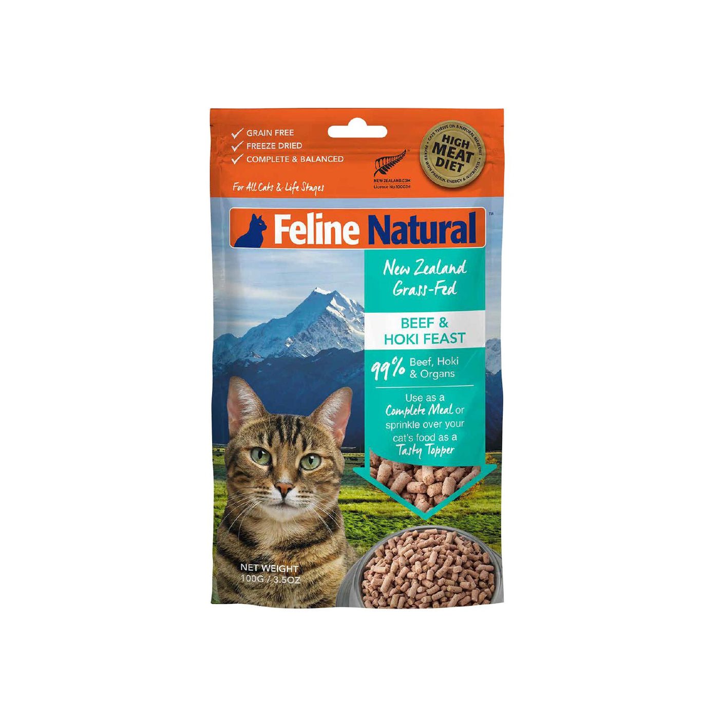 Feline natural New Zealand beef and hoki feast feed or top cat food 3.5 oz