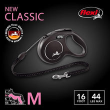 FLEXI New Classic Retractable Dog Leash Cord - Ergonomic - Durable and Tangle Free Pet Walking Leash for Dogs Up to 44 lbs - Medium - Black - 16 ft