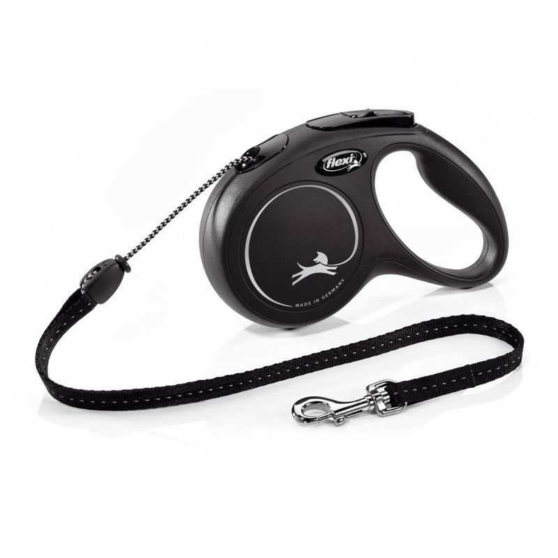 FLEXI® New Classic Retractable Dog Leash Cord - Ergonomic - Durable and Tangle Free Pet Walking Leash for Dogs Up to 44 lbs - Medium - Black - 16 ft - dog leash - 840317107395