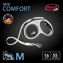 FLEXI New Comfort Retractable Dog Leash Tape - Ergonomic - Durable and Tangle Free Pet Walking Leash for Dogs Up to 55 lbs - Medium - Grey/Black - 16 ft