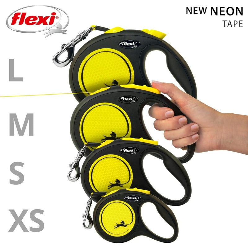 FLEXI New Neon Retractable Reflect Dog Leash Tape - Ergonomic - Durable and Tangle Free Pet Walking Leash for Dogs - Extra Small - Neon/Black - 10 ft - dog leash - 840317107166