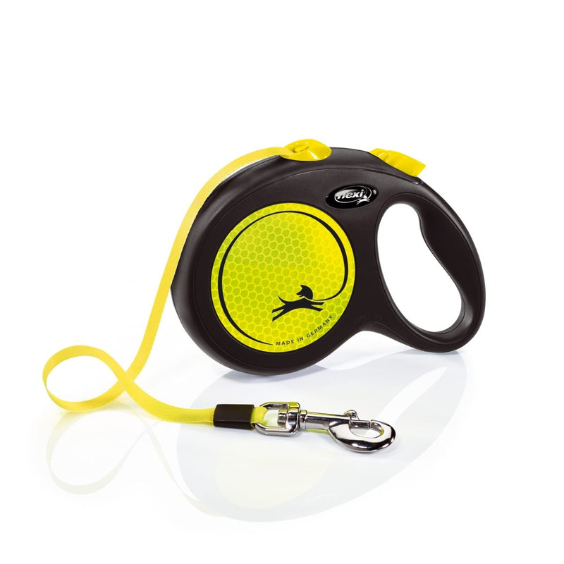 FLEXI New Neon Retractable Reflect Dog Leash Tape - Ergonomic - Durable and Tangle free Pet Walking Leash for Dogs - Large - Neon/Black - 16 ft - dog leash - 840317107197