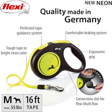FLEXI New Neon Retractable Reflect Dog Leash Tape - Ergonomic - Durable and Tangle Free Pet Walking Leash for Dogs - Medium - Neon/Black - 16 ft