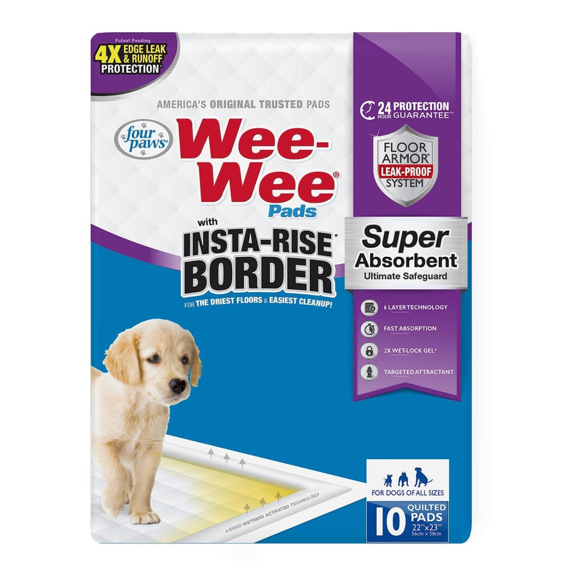 Four Paws Wee - Wee Super Absorbent Dog Pads with Insta - Rise Border - Dog & Puppy Pads for Potty Training - Dog Housebreaking & Puppy Supplies - 22" x 23" - 10 Count - dog pads - 045663974848